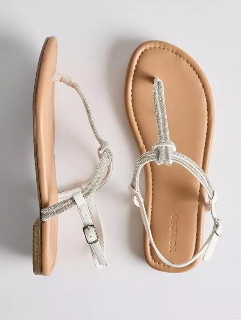 Torrid embellished t-strap knot white silver sandals 9WW wide width new